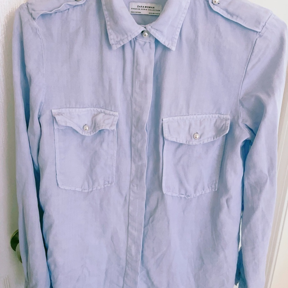 Zara‎ Woman Lyocell fabric shirt with pearl buttons S